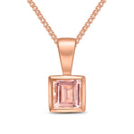 9ct Rose Gold Square Natural Morganite Rubover Pendant — 4mm
