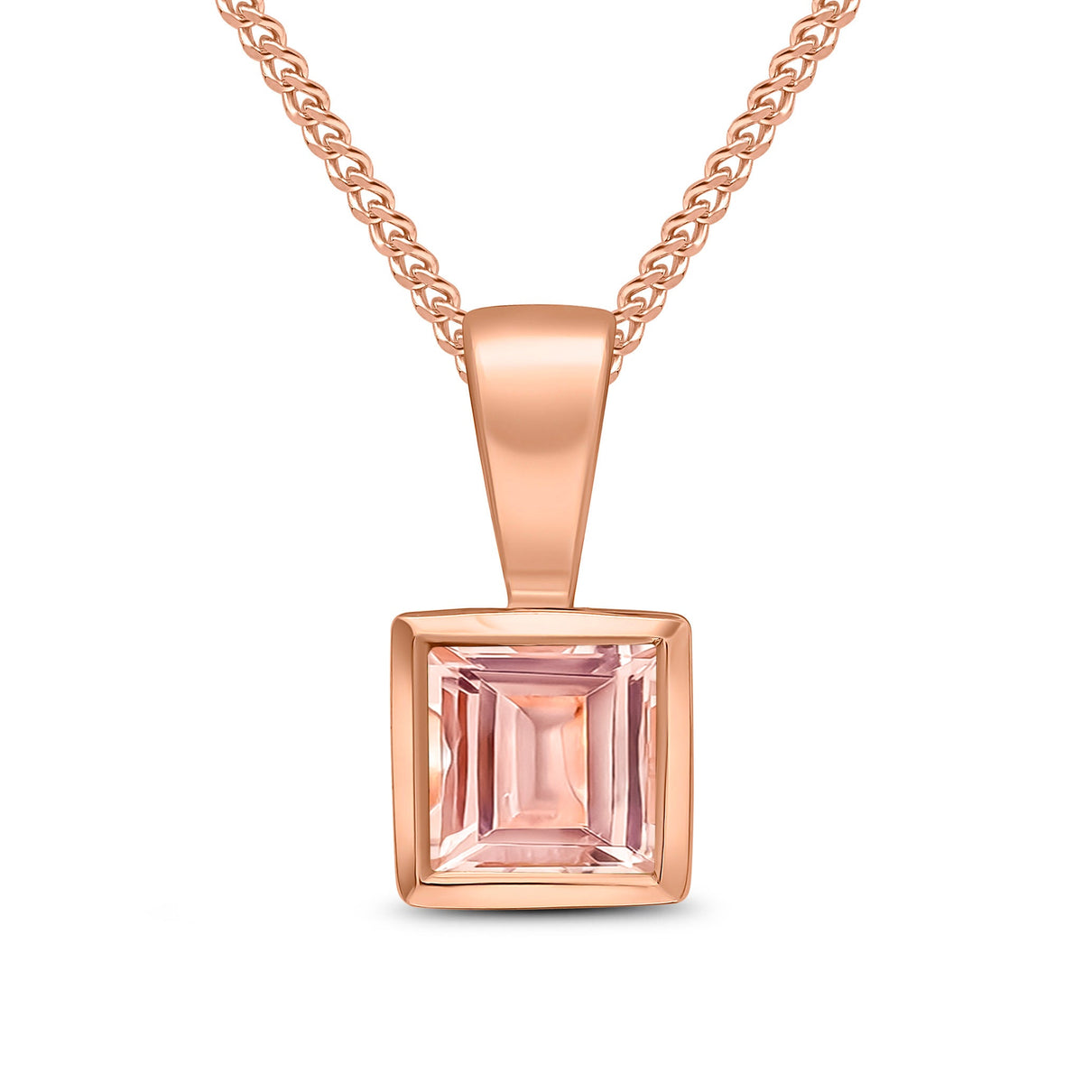 9ct Rose Gold Square Natural Morganite Rubover Pendant — 4mm