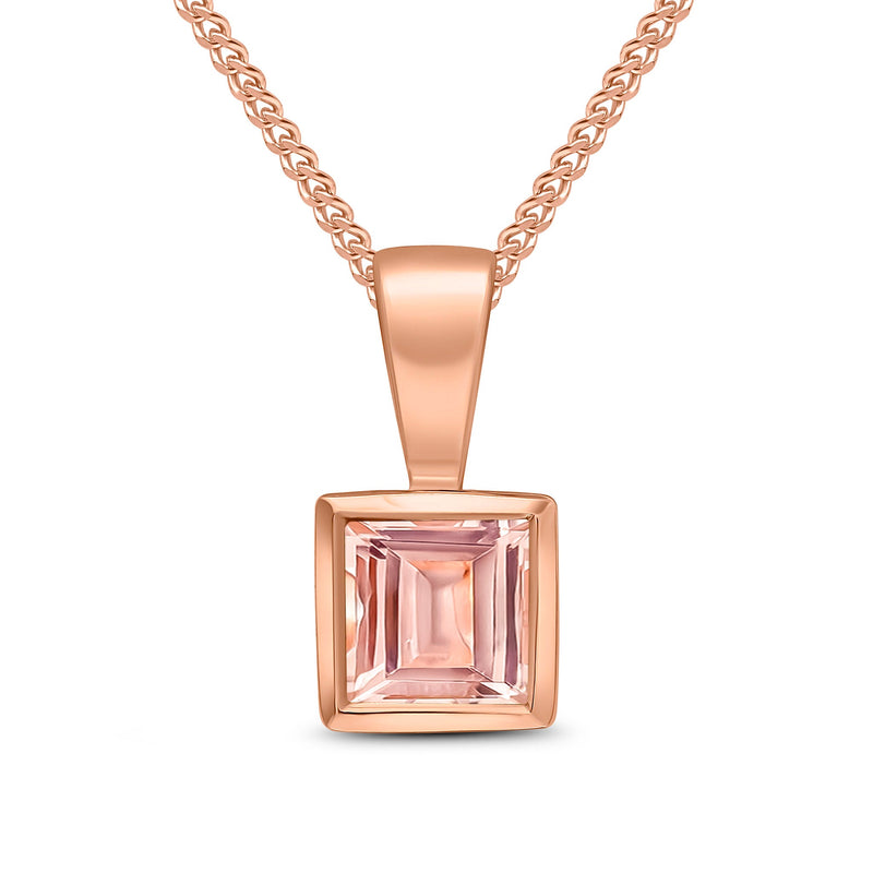 9ct Rose Gold Square Natural Morganite Rubover Pendant — 4mm