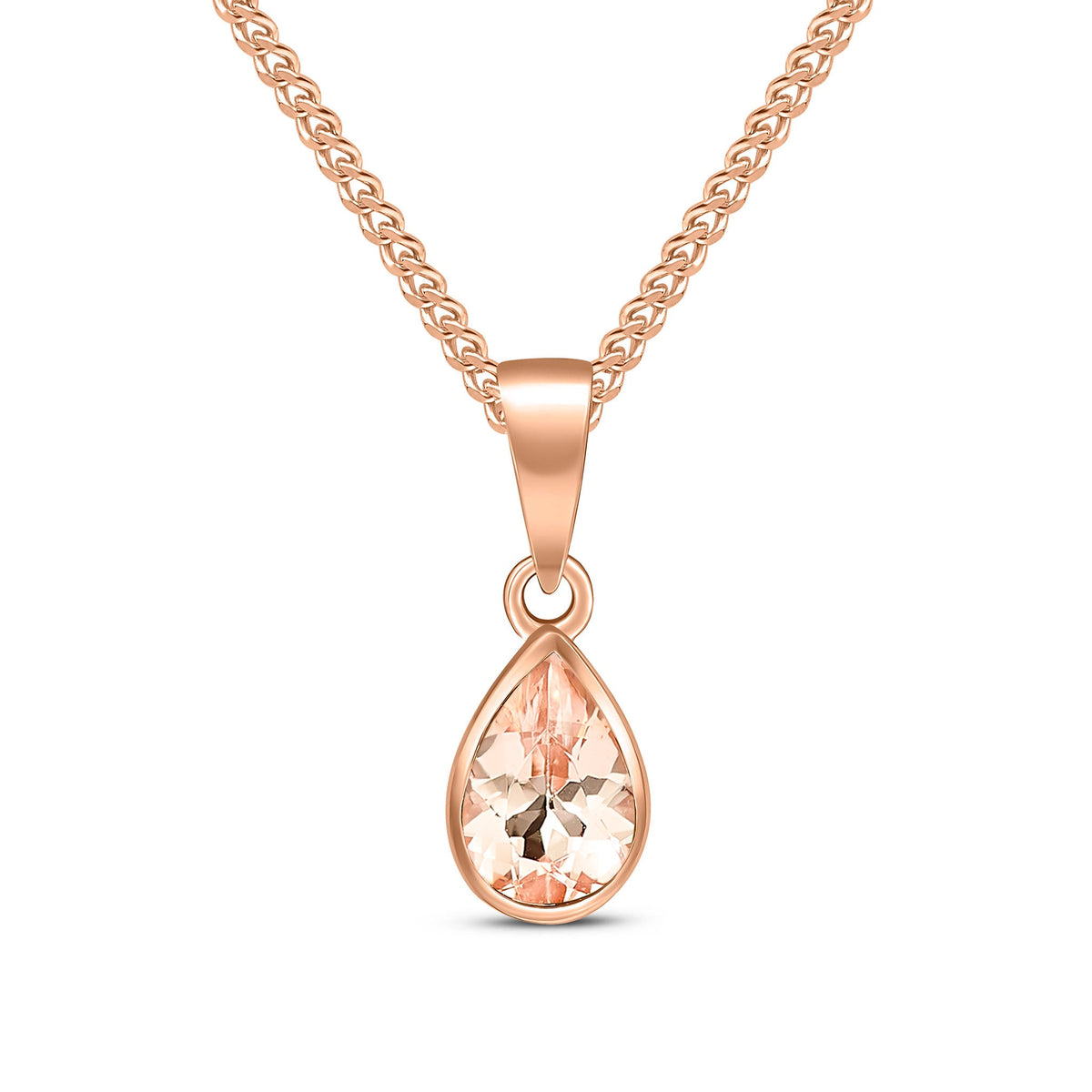9ct Rose Gold Pear Shaped Natural Morganite Rubover Pendant — 7x5mm