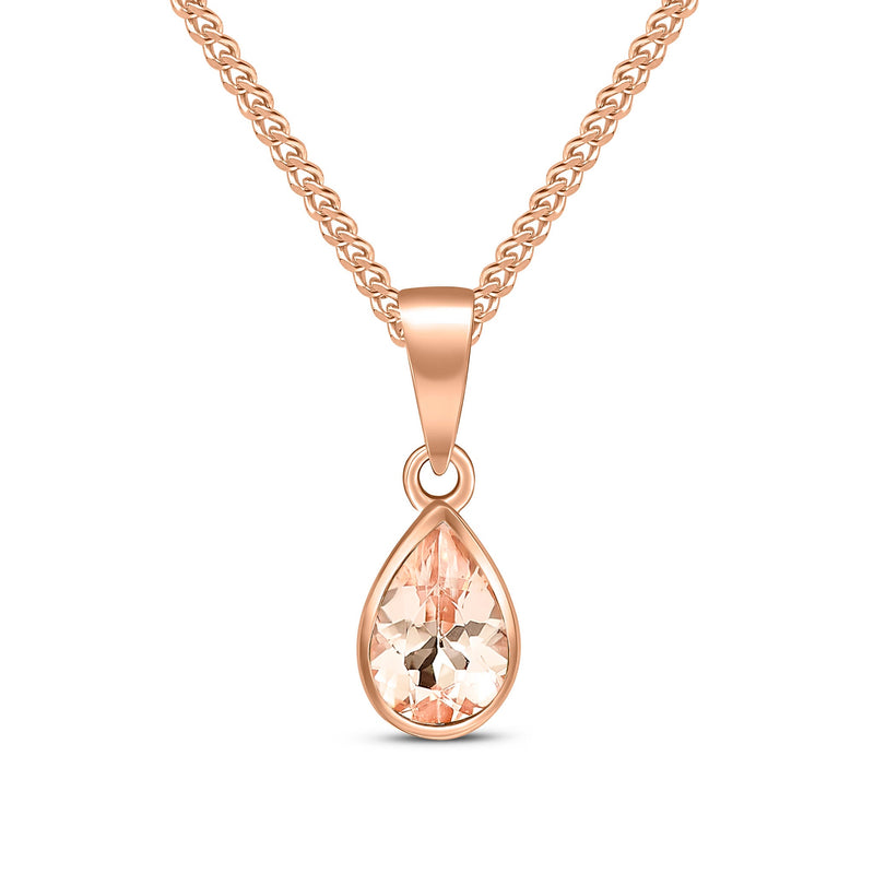 9ct Rose Gold Pear Shaped Natural Morganite Rubover Pendant — 7x5mm