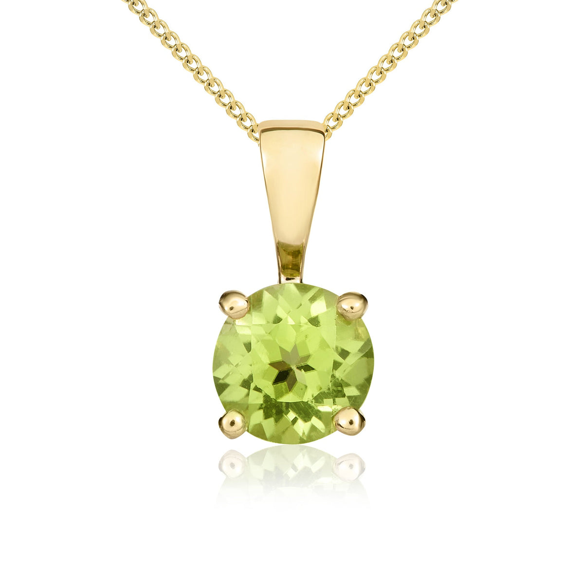 9ct Yellow Gold Round Natural Peridot Claw Pendant — 5mm