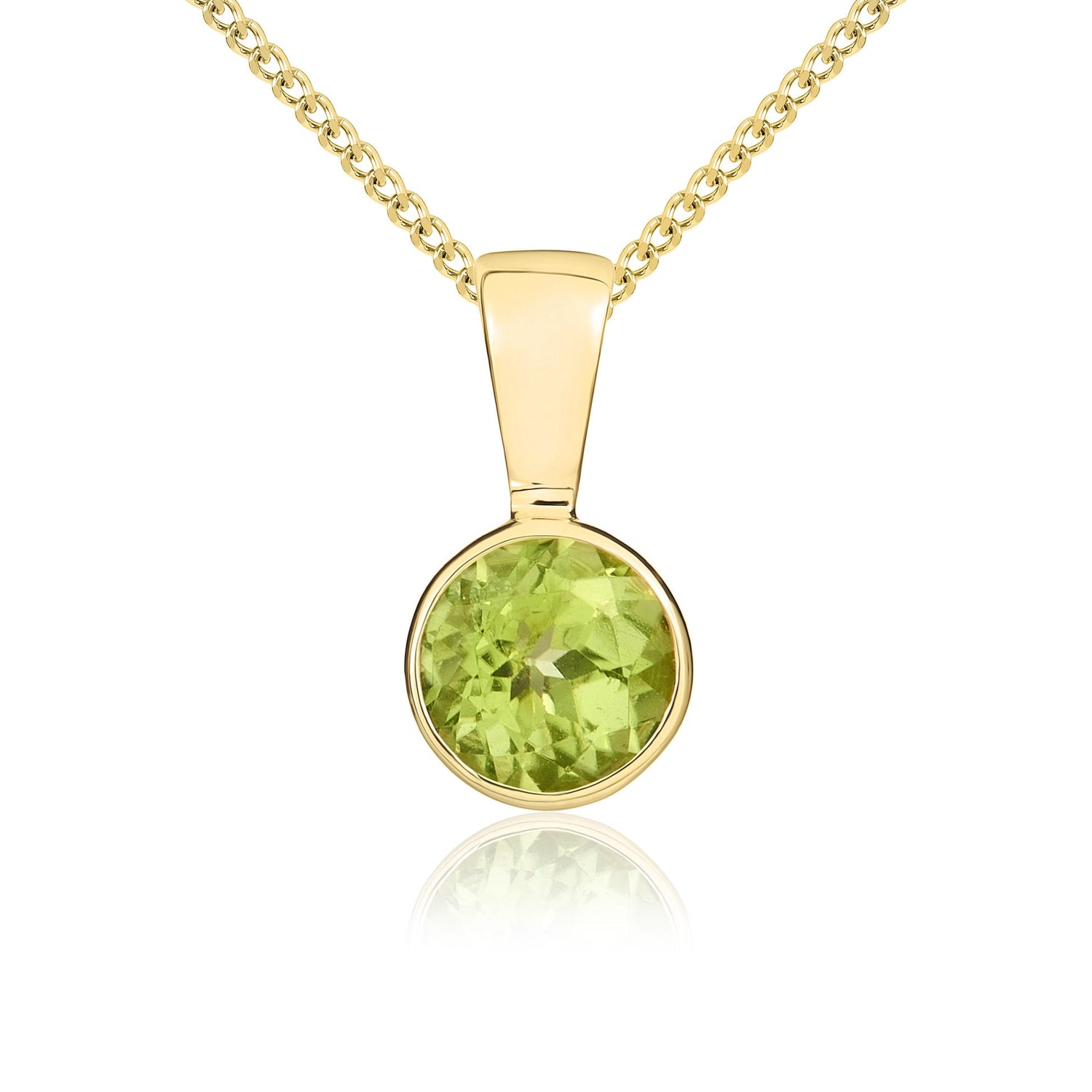9ct Yellow Gold Round Natural Peridot Rubover Pendant — 5mm