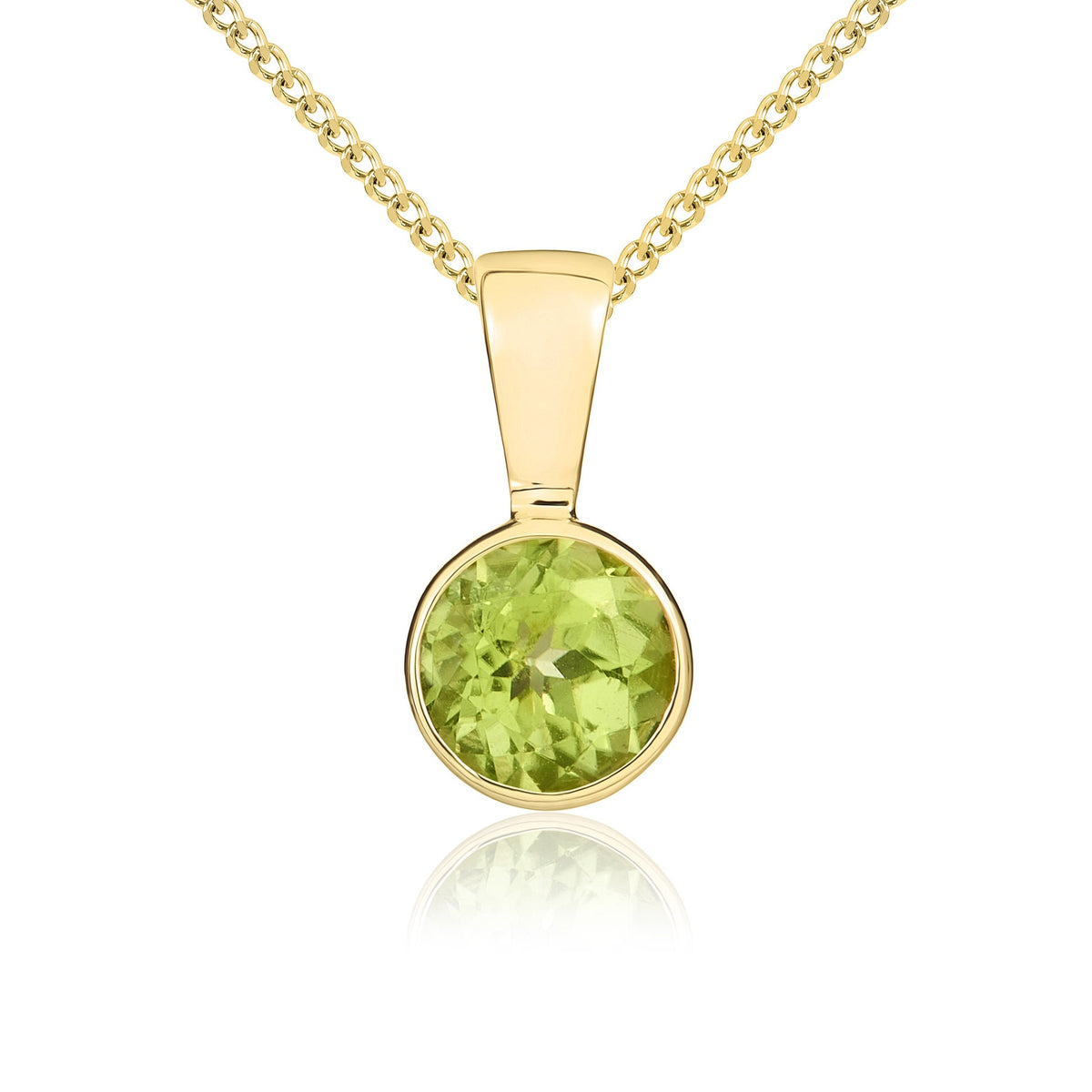 9ct Yellow Gold Round Natural Peridot Rubover Pendant — 5mm