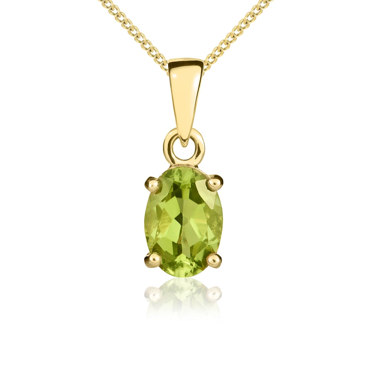 9CT Yellow Gold Oval Peridot Claw Pendant 7x5mm