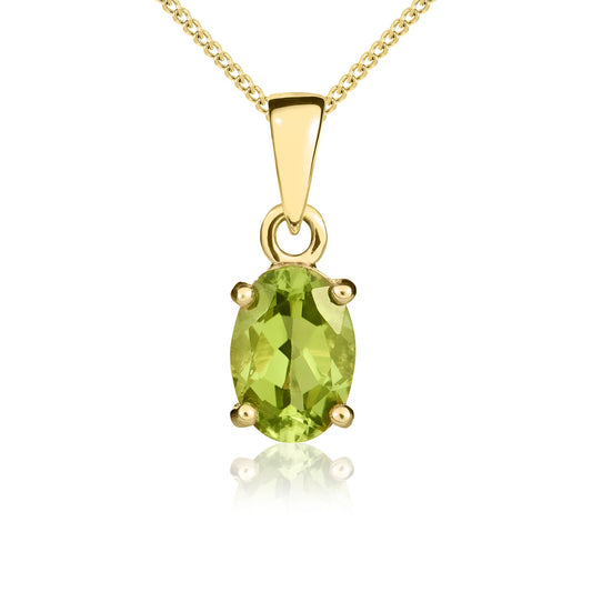 9ct Yellow Gold Oval Peridot Claw Pendant – 7x5mm