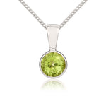 9ct White Gold Round Natural Peridot Rubover Pendant — 5mm