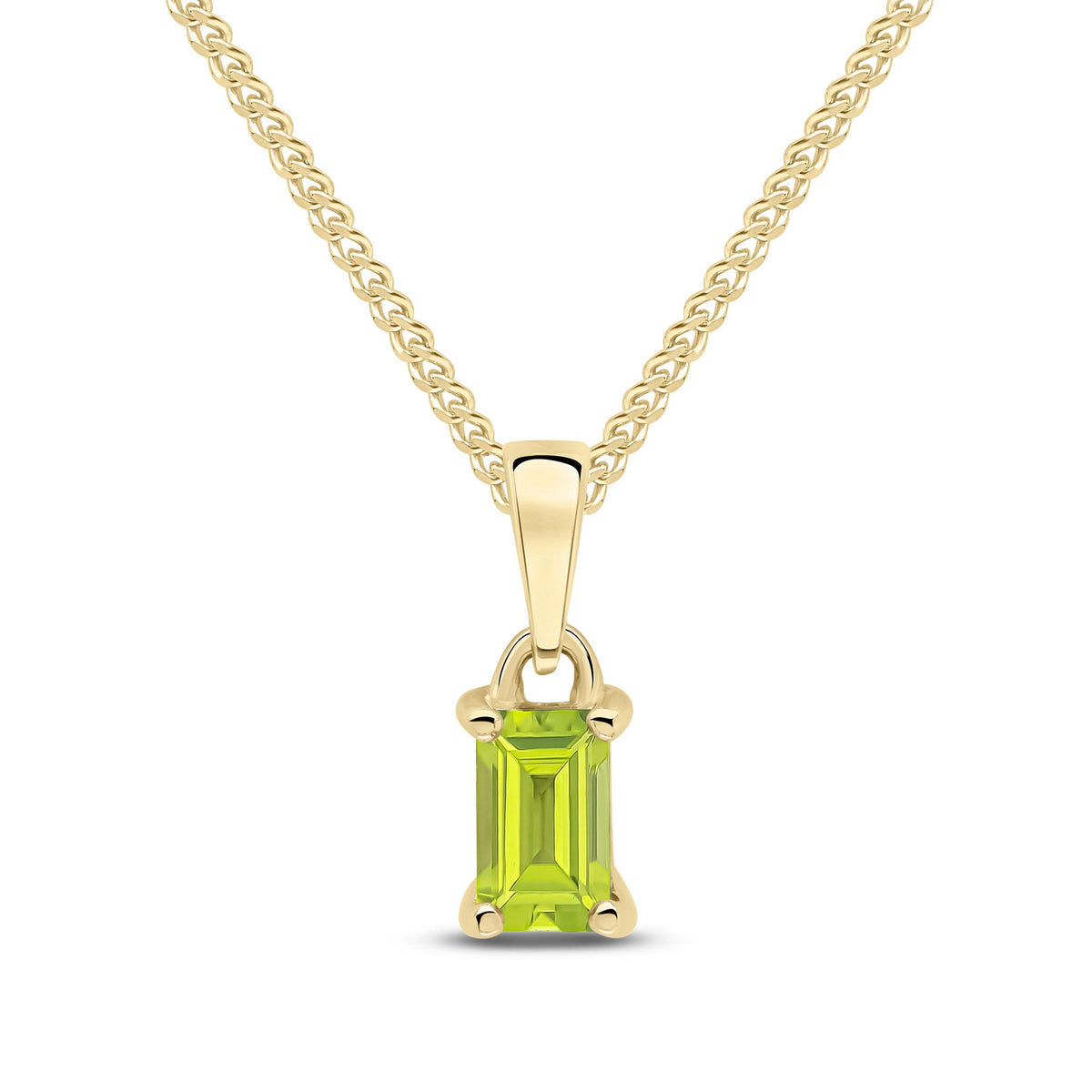 9ct Yellow Gold Octagonal Natural Peridot Claw Pendant — 5x3mm