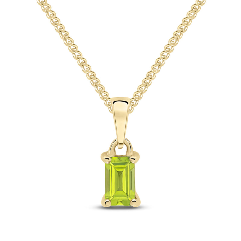 9ct Yellow Gold Octagonal Natural Peridot Claw Pendant — 5x3mm