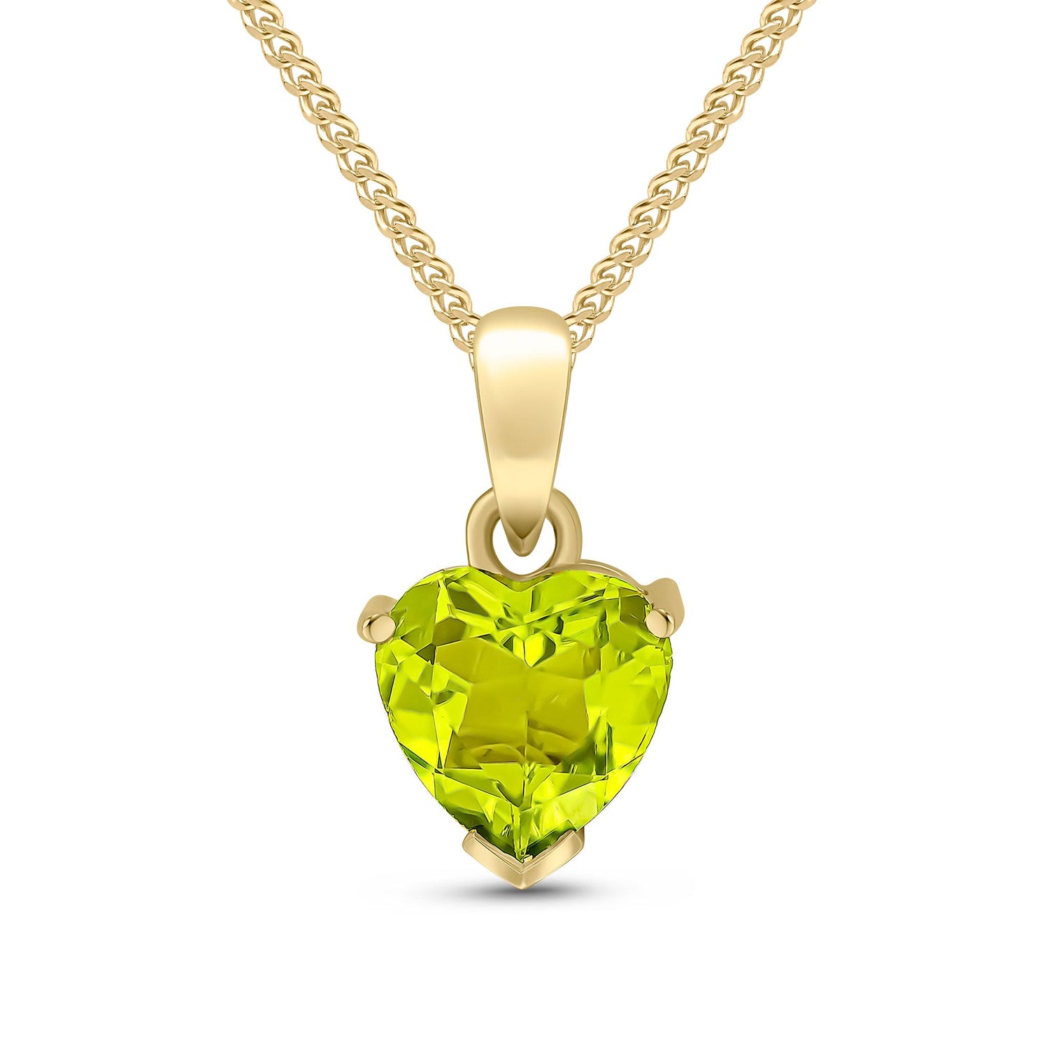 9ct Yellow Gold Heart Natural Peridot Claw Pendant — 8mm