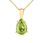9ct Yellow Gold Pear Shaped Natural Peridot Claw Pendant — 10x7mm