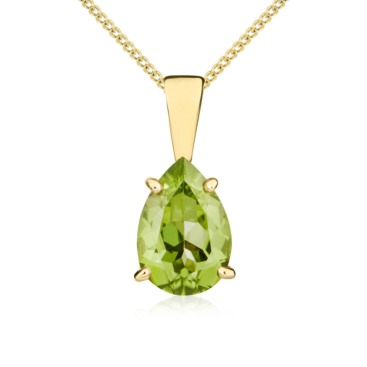 9ct Yellow Gold Pear Shaped Natural Peridot Claw Pendant — 10x7mm