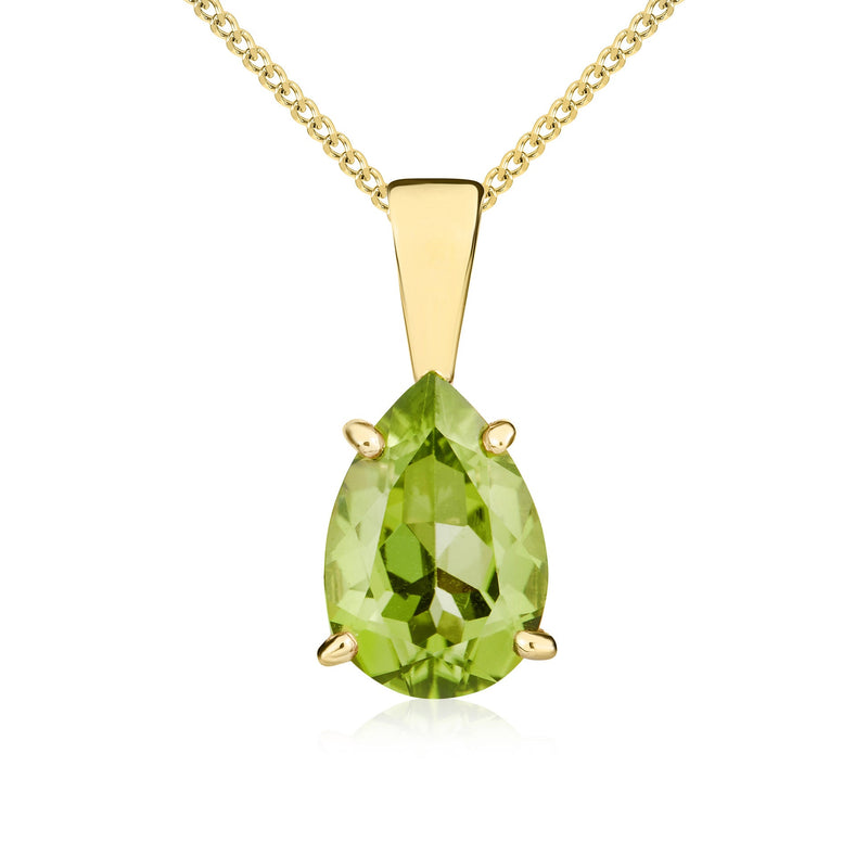 9ct Yellow Gold Pear Shaped Natural Peridot Claw Pendant — 10x7mm