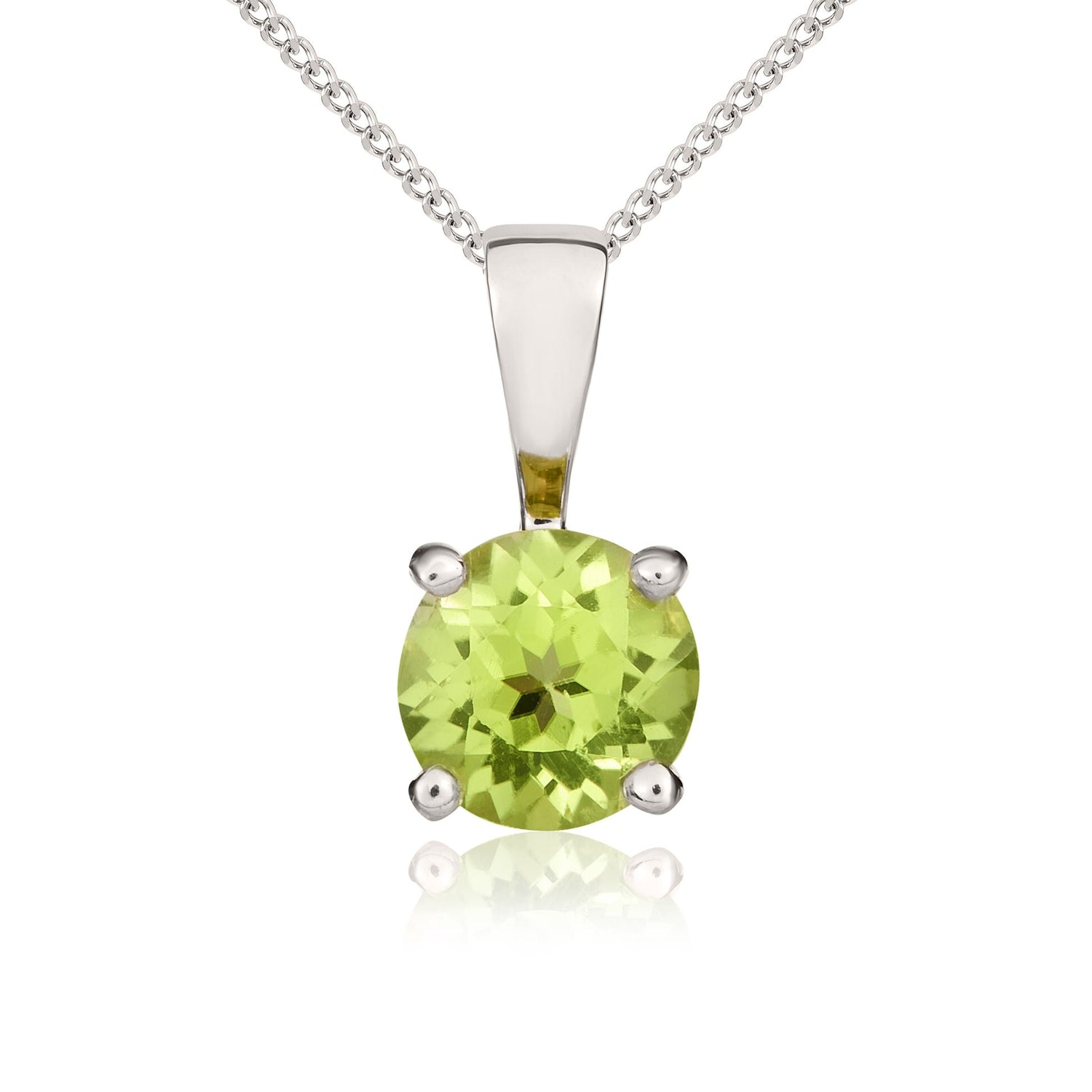 9ct White Gold Round Natural Peridot Claw Pendant — 5mm