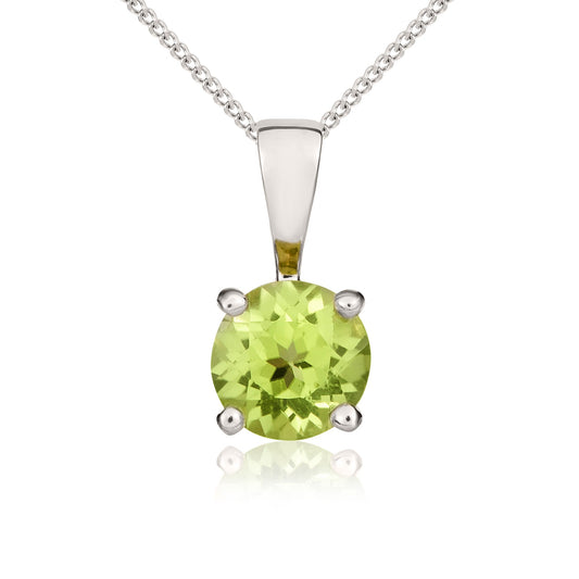 9ct White Gold Round Natural Peridot Claw Pendant — 5mm