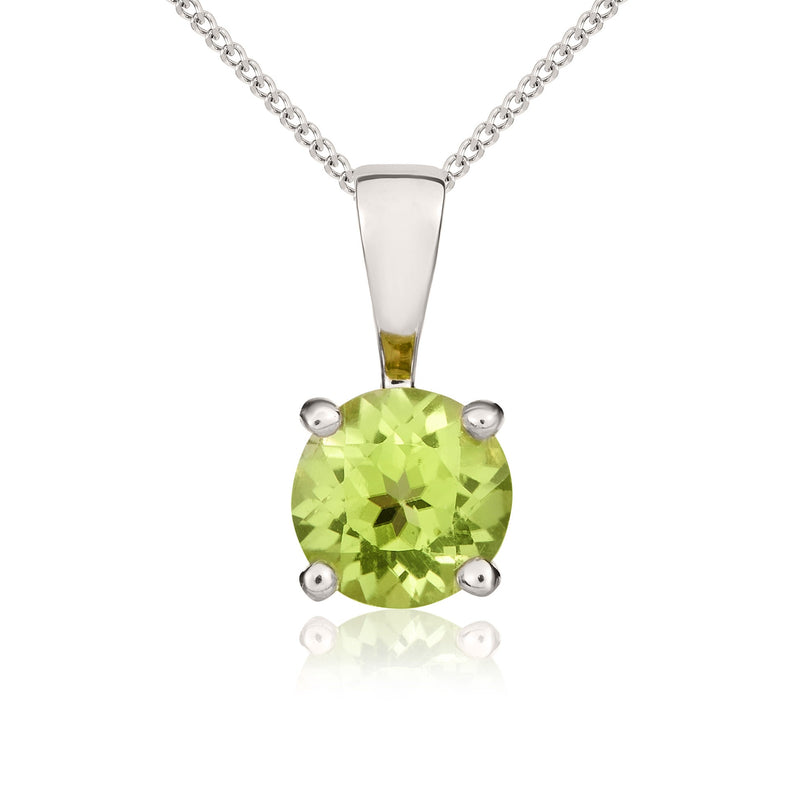 9ct White Gold Round Natural Peridot Claw Pendant — 5mm