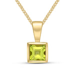 9ct Yellow Gold Square Natural Peridot Rubover Pendant — 4mm