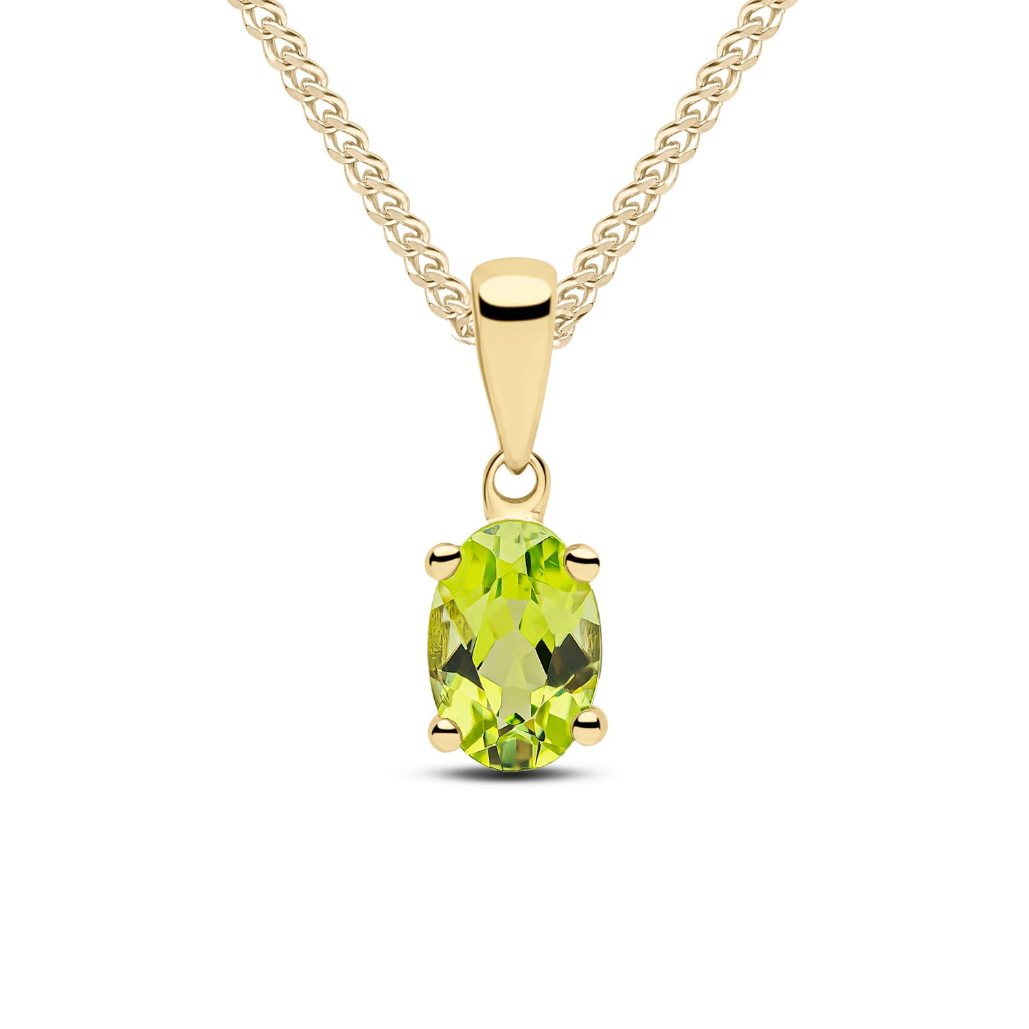 9ct Yellow Gold Oval Natural Peridot Claw Pendant — 6x4mm