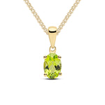 9ct Yellow Gold Oval Natural Peridot Claw Pendant — 6x4mm