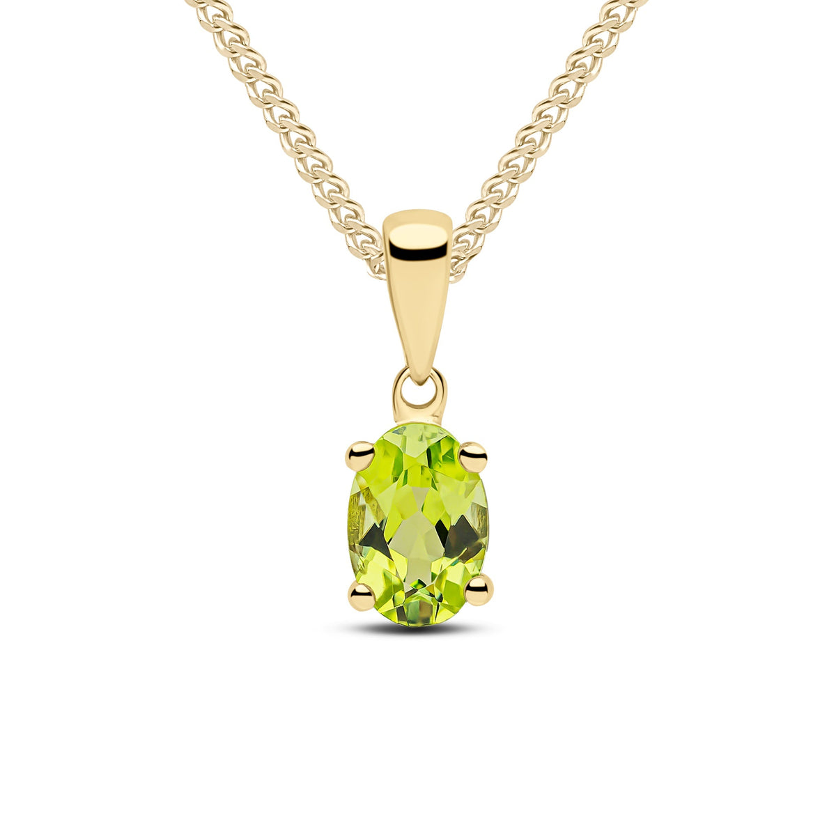 9ct Yellow Gold Oval Natural Peridot Claw Pendant — 6x4mm