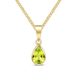 9ct Yellow Gold Pear Shaped Natural Peridot Rubover Pendant — 7x5mm