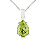 9ct White Gold Pear Shaped Natural Peridot Claw Pendant — 10x7mm
