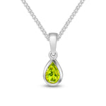 9ct White Gold Pear Shaped Natural Peridot Rubover Pendant — 6x4mm