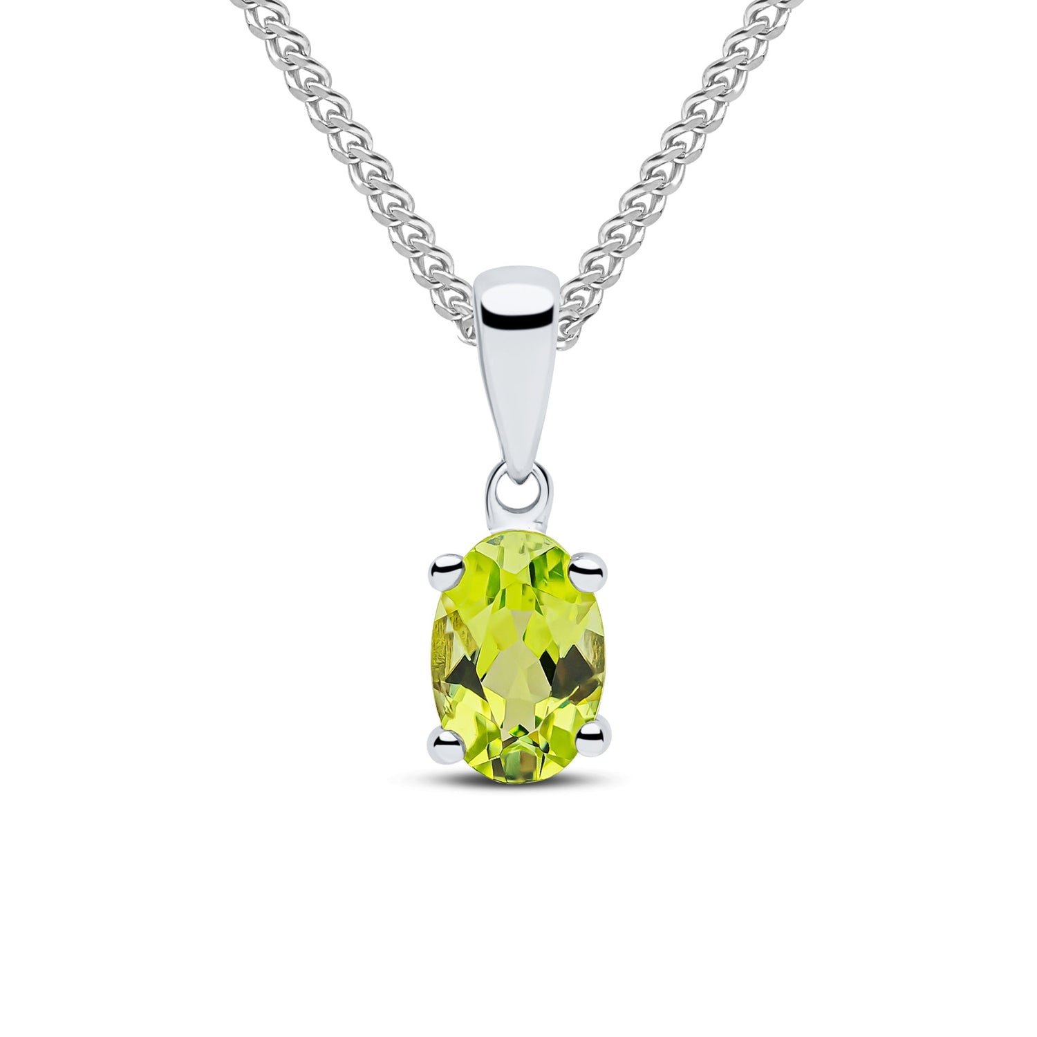 9ct White Gold Oval Natural Peridot Claw Pendant — 6x4mm