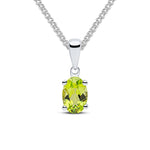 9ct White Gold Oval Natural Peridot Claw Pendant — 6x4mm