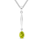 9ct White Gold Oval Natural Peridot Claw Bar Drop Pendant — 7x5mm