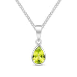9ct White Gold Pear Shaped Natural Peridot Rubover Pendant — 7x5mm