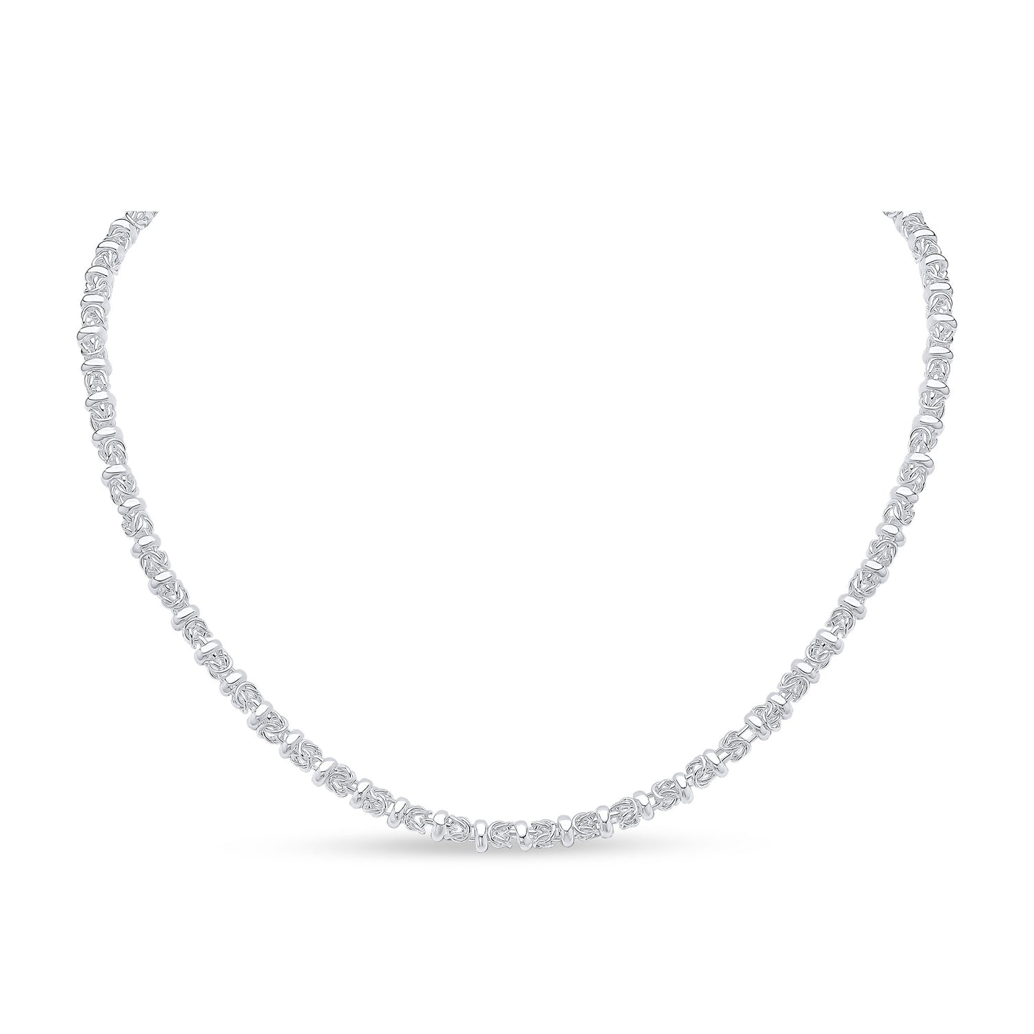Silver 5mm Byzantine Necklace with Accent Rings
