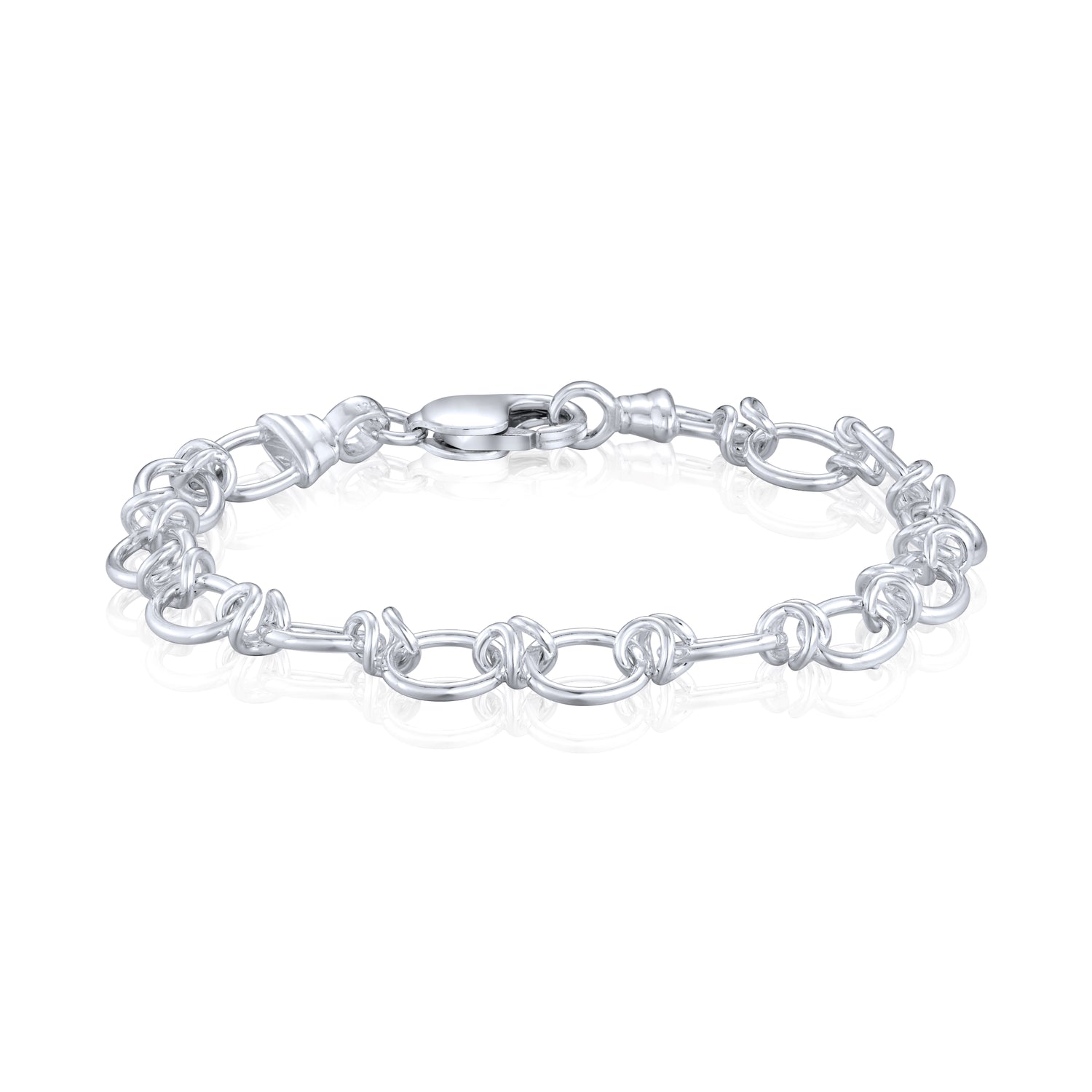 Sterling Silver Handmade Solid 8mm Oval Knot Bracelet