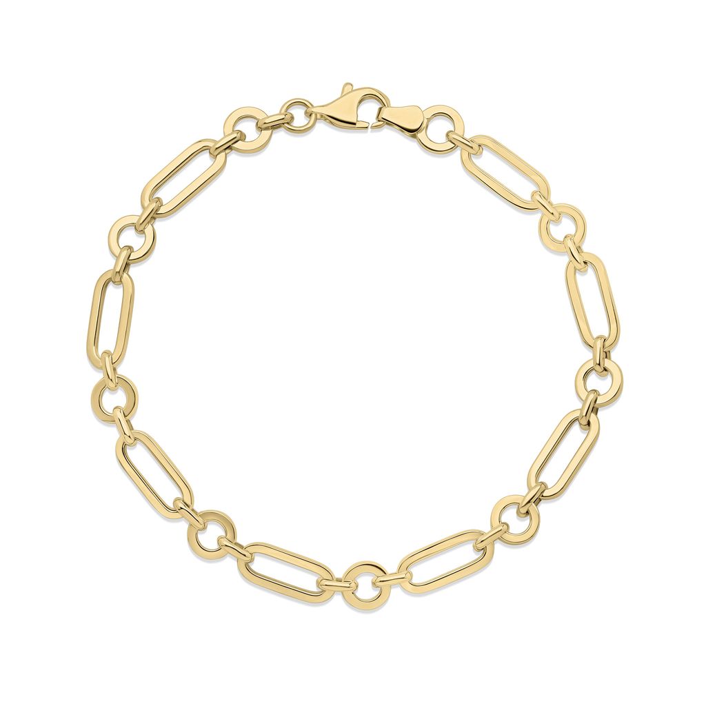 9ct Yellow Gold Elongated Oval & Round Link Bracelet