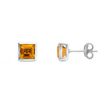 9ct White Gold Square Natural Citrine Rubover Stud Earrings — 5mm