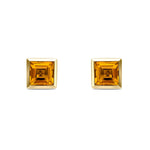 9ct Yellow Gold Square Natural Citrine Rubover Stud Earrings — 5mm