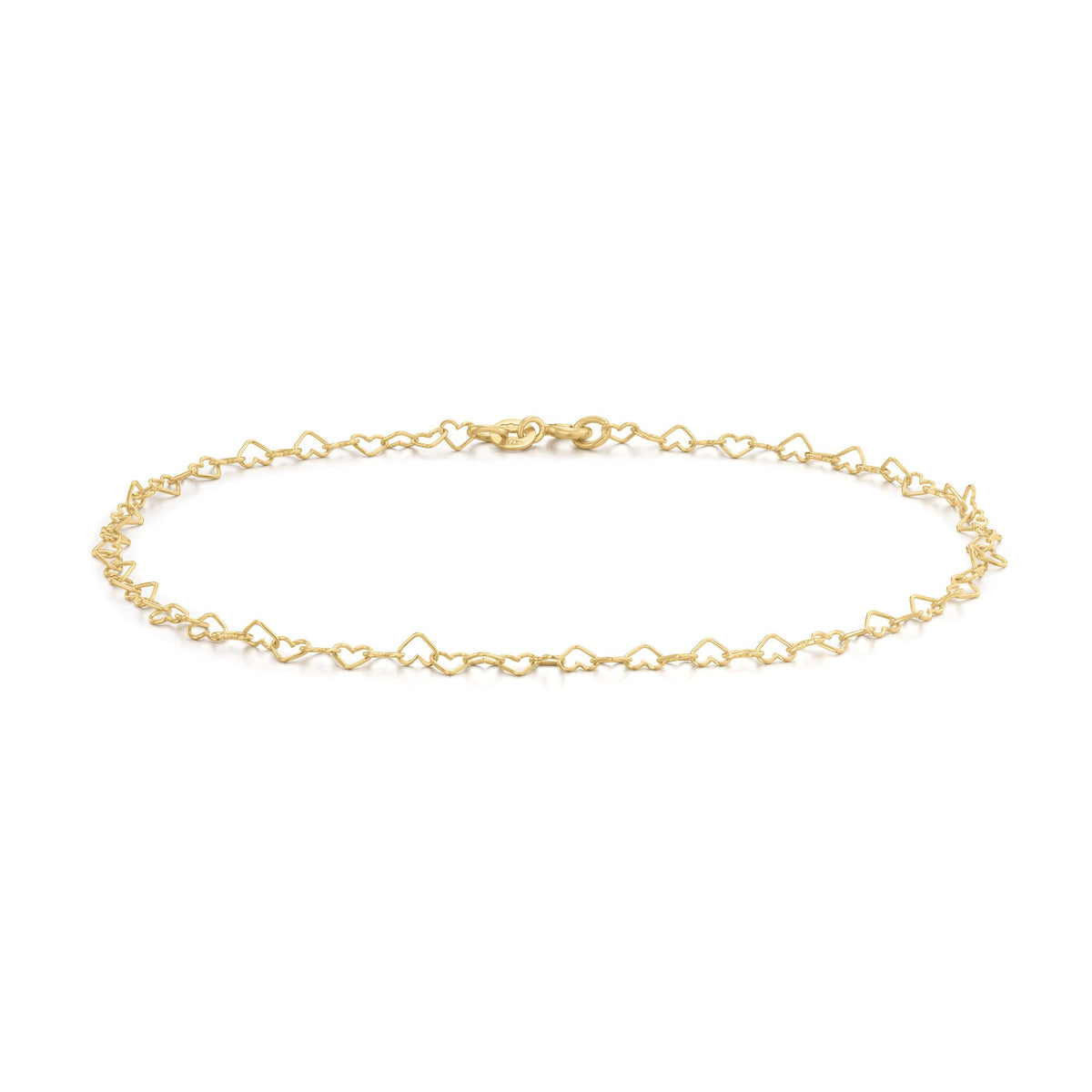 9ct Yellow Gold Open Heart Link Anklet — 3.5mm