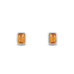 9ct White Gold Octagonal Emerald Cut Natural Citrine Rubover Stud Earrings — 5x3mm