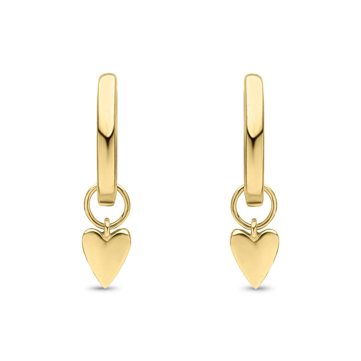 9CT Yellow Gold Hinged Hoop Earrings with Detachable Polished Heart Drop — 17mm