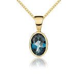 9ct Yellow Gold Oval Natural London Blue Topaz Rubover Pendant — 7x5mm
