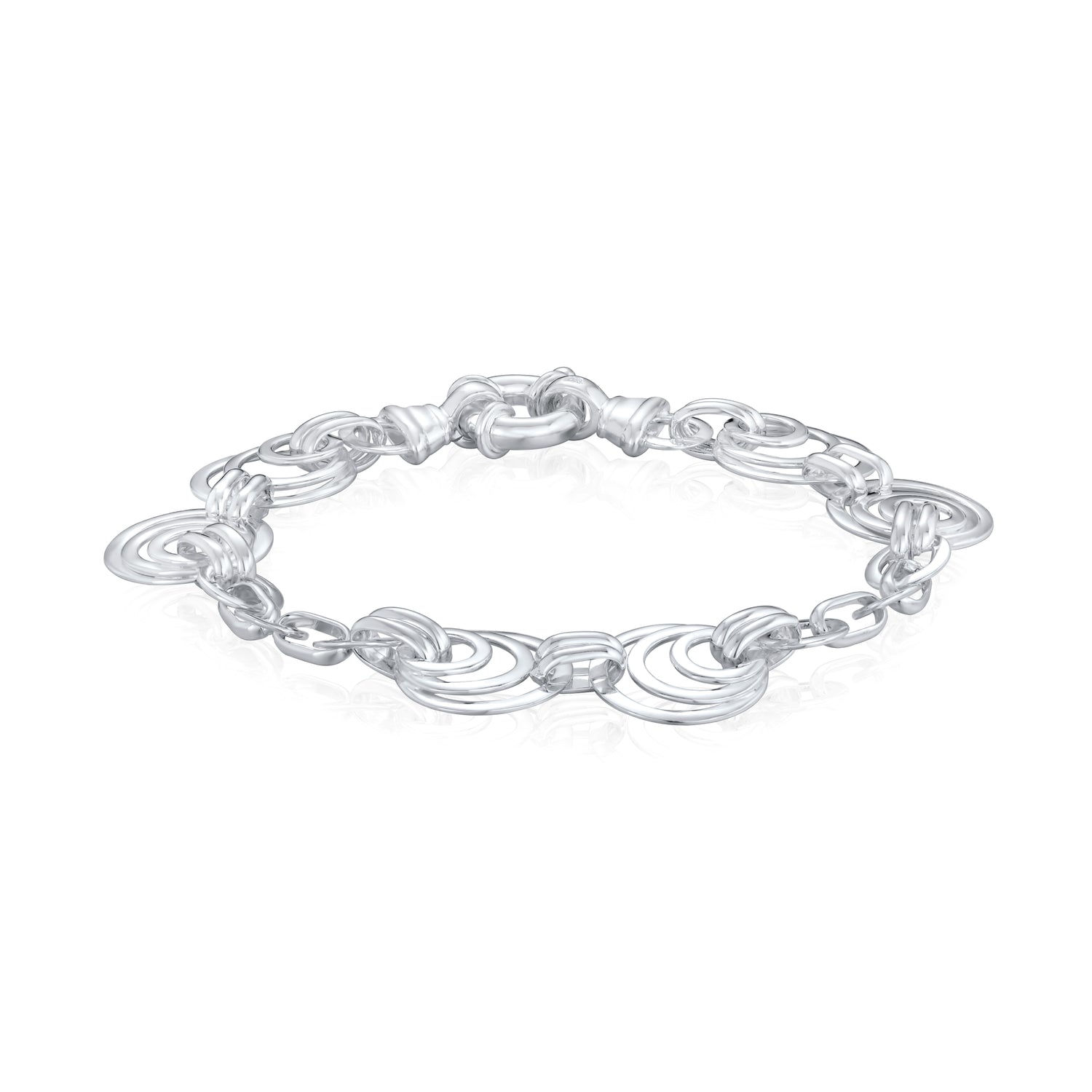 Sterling Silver Handmade Solid 14.5mm Linked Circles Bracelet with Bolt Ring Clasp