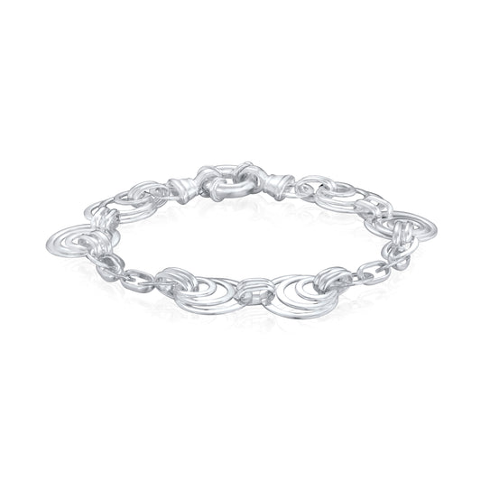 Sterling Silver Handmade Solid 14.5mm Linked Circles Bracelet with Bolt Ring Clasp