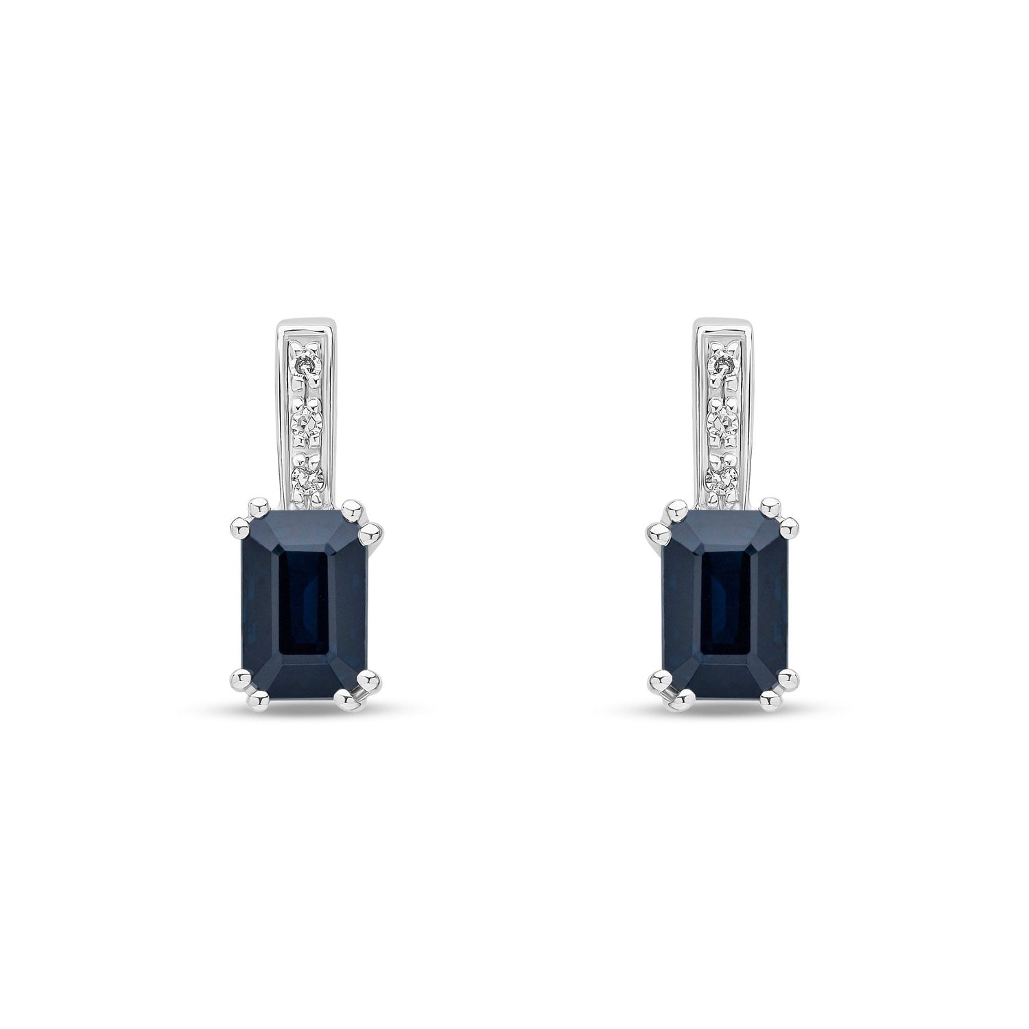 9ct White Gold Natural Sapphire and Diamond Drop Earrings