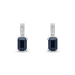 9ct White Gold Octagonal Natural Sapphire & Diamond Drop Earrings — 6x4mm