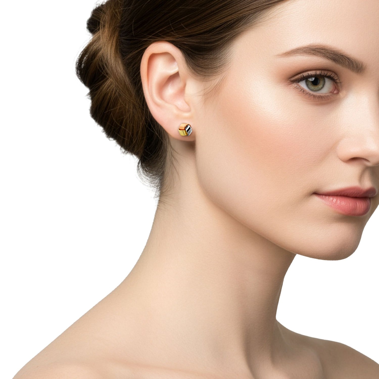 9ct Three Colour Gold Polished Knot Stud Earrings — 9.5mm