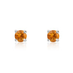 9ct White Gold Round Natural Citrine Claw Stud Earrings — 3mm