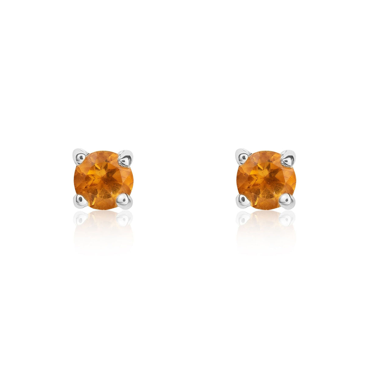 9ct White Gold Round Natural Citrine Claw Stud Earrings — 3mm