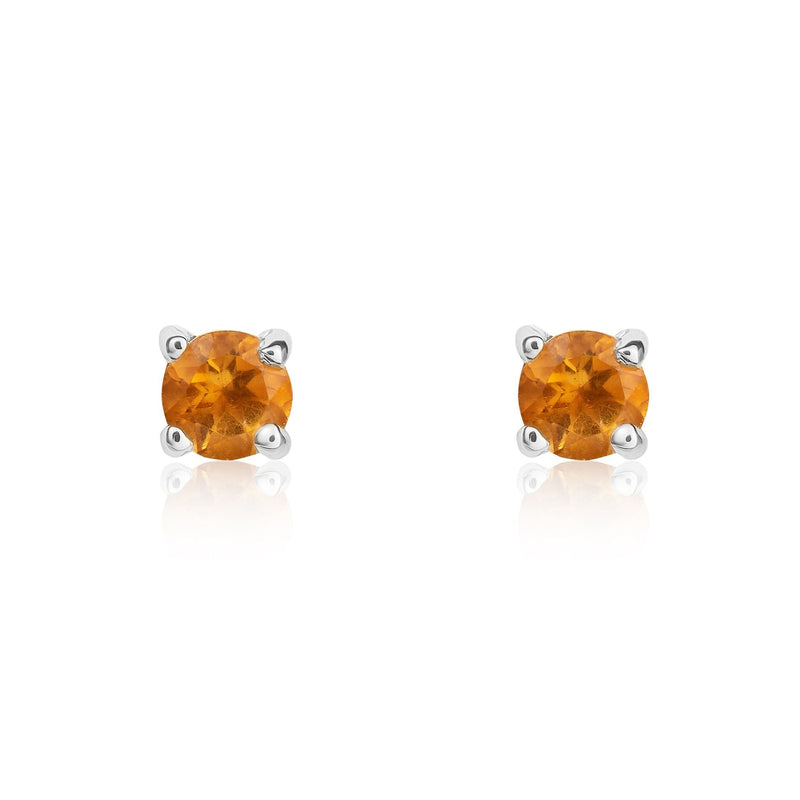 9ct White Gold Round Natural Citrine Claw Stud Earrings — 3mm
