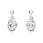 9ct White Gold Oval Cubic Zirconia CZ Rubover Drop Earrings — 6x4mm
