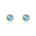 9ct Yellow Gold Round Natural Swiss Blue Topaz Rubover Stud Earrings — 3mm